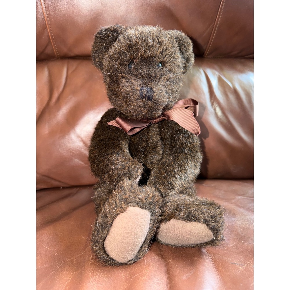 Vintage Boyds Collection Dark Brown‎ Jointed Plush Teddy Bear Ribbon Bow 1980s